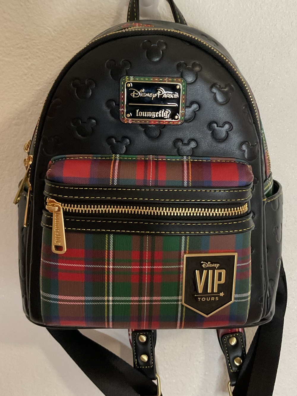 Loungefly Disney Parks Black Mini Backpack VIP Tours Plaid